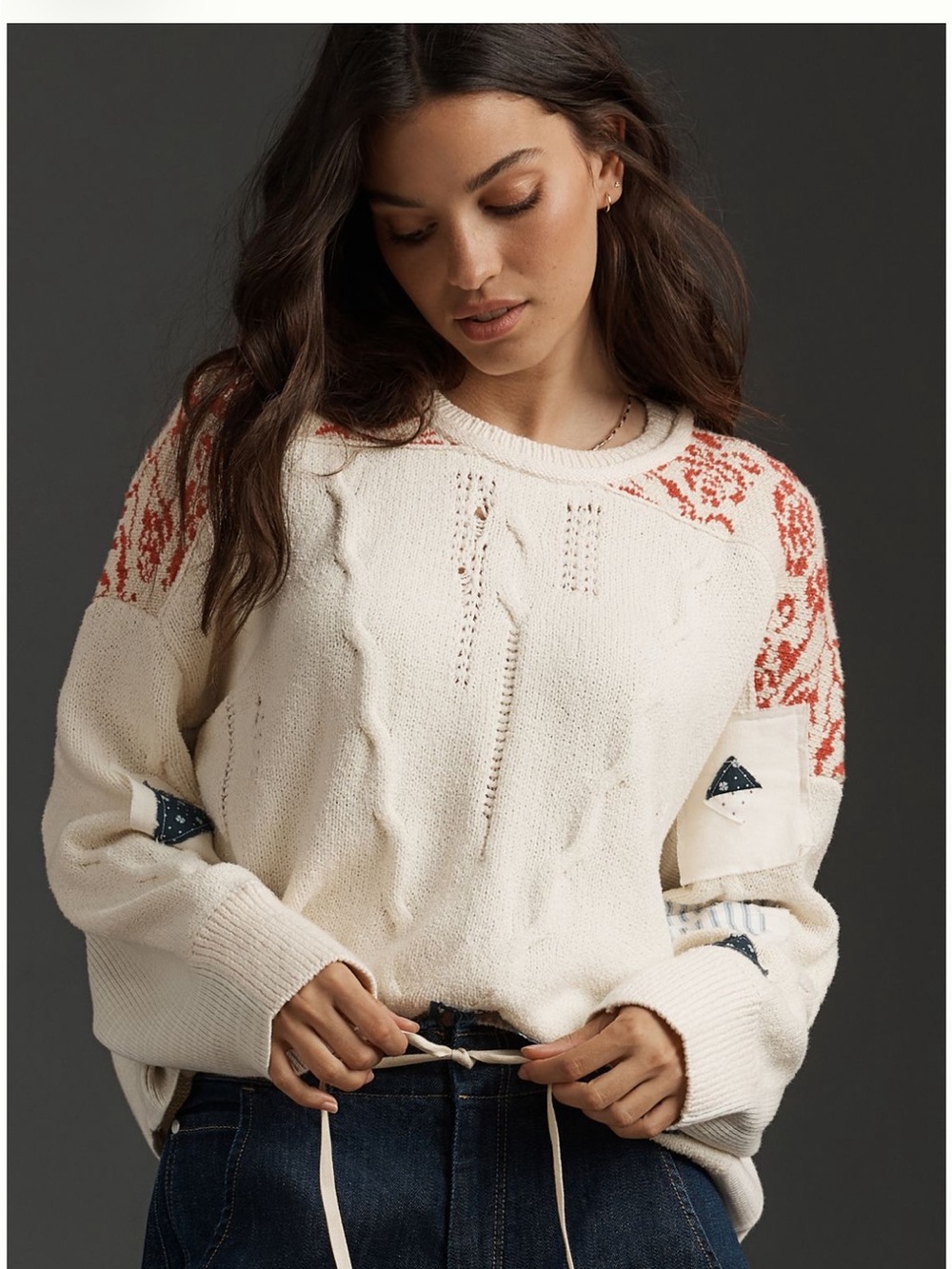 Anthropologie Pilcro Crew-Neck Patch Sweater